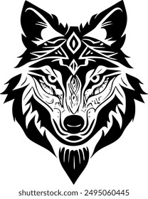 Explore the fierce beauty of nature with this tribal soul-animal wolf head vector design. Perfect for adding a bold, artistic touch to your projects. Intricate details and vibrant style await! #19of20