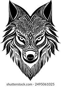 Explore the fierce beauty of nature with this tribal soul-animal wolf head vector design. Perfect for adding a bold, artistic touch to your projects. Intricate details and vibrant style await! #20of20