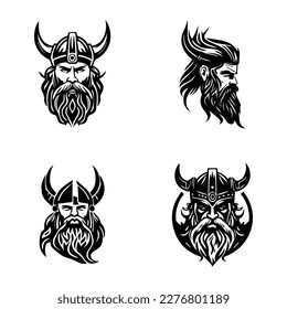 Explore the fierce and fearless spirit of ancient Scandinavia with this Viking head logo silhouette collection set, Hand drawn for a unique touch