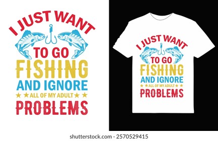 "Explore fishing t-shirt designs featuring stunning graphics of fish, rods, and water scenes, paired with bold typography. Perfect for anglers!"