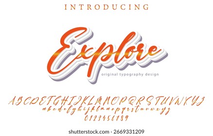 Pincel con estilo pintado con letras de Vector en mayúsculas, alfabeto, tipografía Explore
