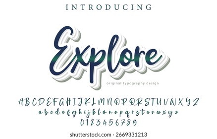 Pincel con estilo pintado con letras de Vector en mayúsculas, alfabeto, tipografía Explore