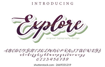 Pincel con estilo pintado con letras de Vector en mayúsculas, alfabeto, tipografía Explore