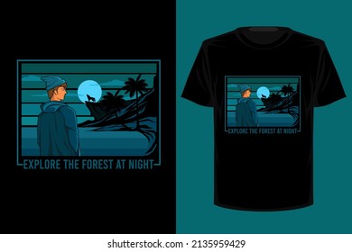 Explore the forest at night retro vintage t shirt design