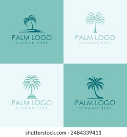 Explore four modern vector logos featuring palm trees, symbolizing tropical elegance and relaxation. Perfect for brands seeking a sleek and contemporary identity.