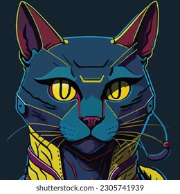 Explore the fusion feline charm   pop culture by illustrating cat in flat pop art style  incorporating iconic symbols references from popular culture in the artwork