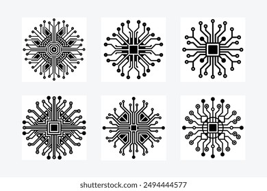 Explore de la elegancia futurista de diseño de circuito abstracto silueta ilustración de Arte vectorial. Perfecto para una decoración moderna, imágenes de temática tecnológica y proyectos digitales con estilo.