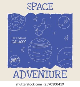 Explore Galaxy Nostalgic concept. Perfect whimsical Space Exploring poster cover template design. Grunge Space vector illustration. EPS 10