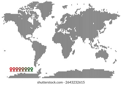 Explore geography with vertical line shape world map design