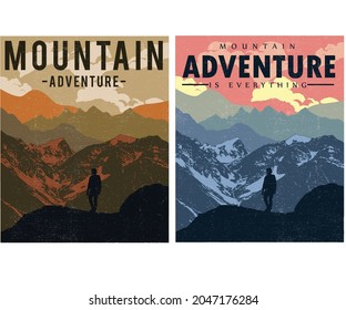 Explore graphic print design for apparel design, typography, print, logo, poster design and others. Mountains outdoor artwork illustration .