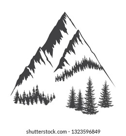 Black White Vector Illustration Mountains Trees Stock Vector (Royalty ...