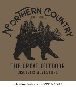 'Explore the great outdoors' vector bear badge. For t-shirt prints, posters, stickers and other uses.
