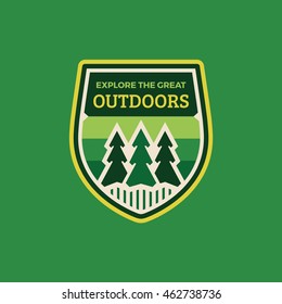 Explore the great outdoors woods badge logo graphic