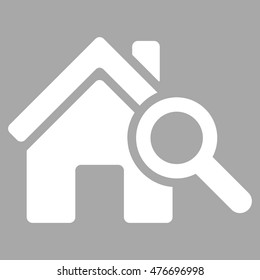 Explore House icon. Vector style is flat iconic symbol, white color, silver background.