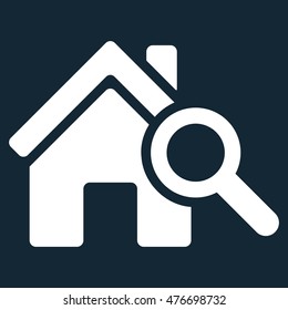 Explore House icon. Vector style is flat iconic symbol, white color, dark blue background.