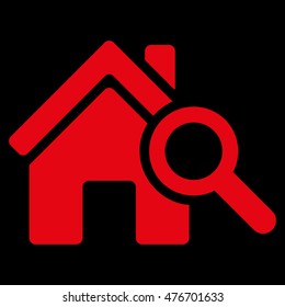 Explore House icon. Vector style is flat iconic symbol, red color, black background.