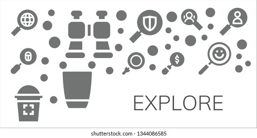 explore icon set. 11 filled explore icons.  Simple modern icons about  - Search, Binoculars, Loupe, Glass, Magnifying glass