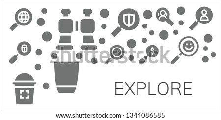 explore icon set. 11 filled explore icons.  Simple modern icons about  - Search, Binoculars, Loupe, Glass, Magnifying glass