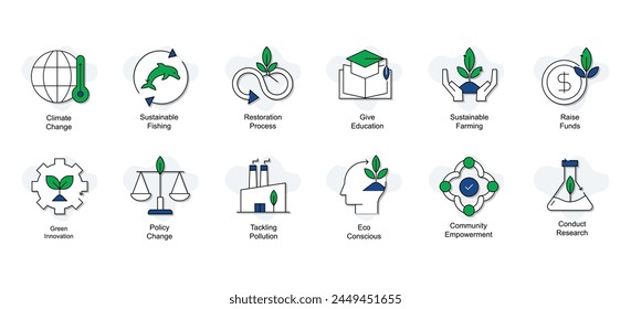 Entdecke Icons, die Rewilding, Fundraising, Forschung, Klimaschutz, nachhaltige Praktiken, Umweltbewusstsein, Bildung, Wiederherstellung, Verschmutzungskontrolle und mehr fördern.