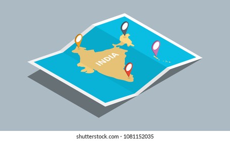explore india maps with isometric style and pin location tag on top