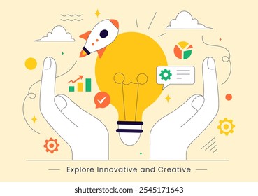 Explore an Innovative and Creative Vector Illustration Featuring a Startup with Software and Web Development, the Power of Innovation and New Ideas