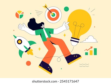 Explore an Innovative and Creative Vector Illustration Featuring a Startup with Software and Web Development, the Power of Innovation and New Ideas