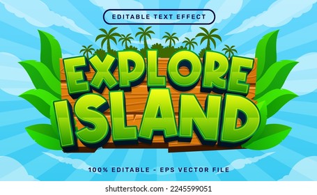 explore island 3d text effect and editable text effect with wood and nature illustration