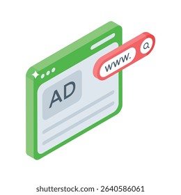 Explore an isometric style icon showing website ad