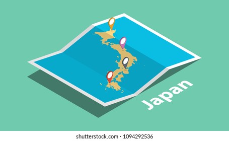 explore japan maps with isometric style and pin marker location tag on top vector illustration