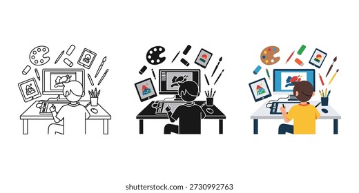 Explore a jornada do design digital desde esboços iniciais até ilustrações vetoriais refinadas. Esta série de imagens mostra a evolução do trabalho criativo, destacando a importância dos gráficos vetoriais no design moderno.