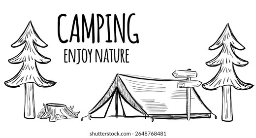 Explore the joys of camping in nature with tents, trees, and a peaceful environment