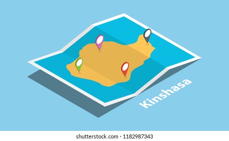 explore kinshasa congo maps with isometric style and pin location tag on top
