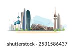 Explore KUWAIT. modern skyscrapers in KUWAIT illustration