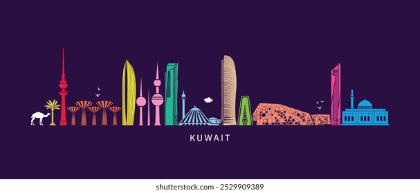 Explore KUWAIT. modern skyscrapers in KUWAIT illustration. KUWAIT landmarks