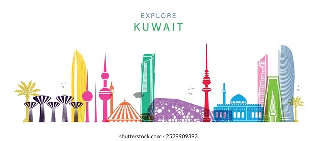 Explore KUWAIT. modern skyscrapers in KUWAIT illustration. KUWAIT landmarks