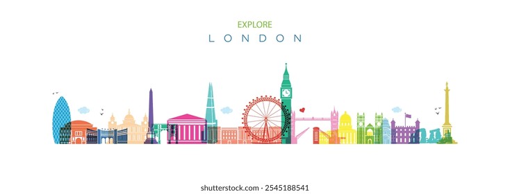 Explore London. modern skyscrapers in London. set of london icons royalty free vectors illustration art for Logo, T shirt, banner, card design