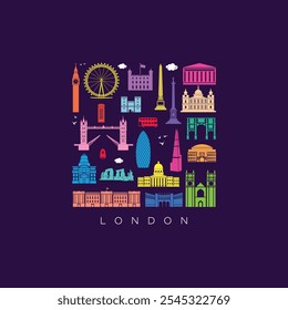 Explore London. modern skyscrapers in London. set of london icons royalty free vectors illustration art for Logo, T shirt, banner, card design