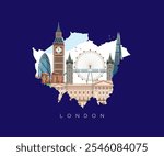 Explore London. set of UK landmark icons royalty free vectors illustration art for Logo, T shirt, banner, card design. world tourism day
