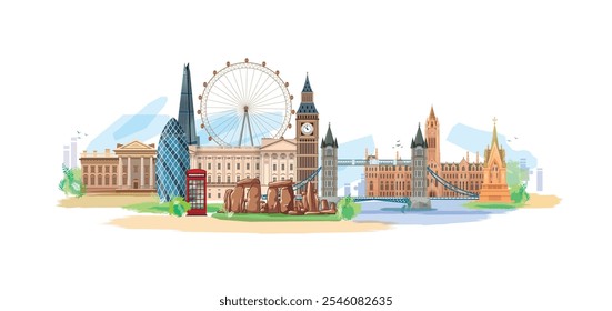 Explore Londres. conjunto de ícones de referência do Reino Unido arte da ilustração de vetores livres de royalty para Logo, T shirt, banner, design de cartão