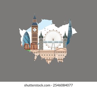 Explore Londres. conjunto de iconos de Lugar famoso del Reino Unido Vectores Libres de regalías ilustración arte para el logotipo, camiseta, Anuncio, diseño de tarjeta