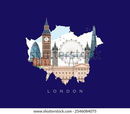 Explore London. set of UK landmark icons royalty free vectors illustration art for Logo, T shirt, banner, card design. world tourism day