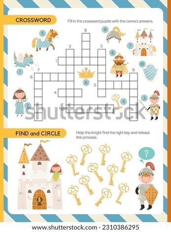 Explore a magical world with this professional collection of fairytale-themed educational activities for children. Featuring charming illustrations of princesses, brave knights, royal kings, and friendly dragons, this series includes mazes, word searches, dot-to-dot puzzles, and logic games. Designed in a consistent, cute flat style, these worksheets are perfect for preschool and elementary school learning materials, themed birthday parties, or kids' activity books. Help children develop fine motor skills and logical thinking with the inhabitants of the Royal Kingdom