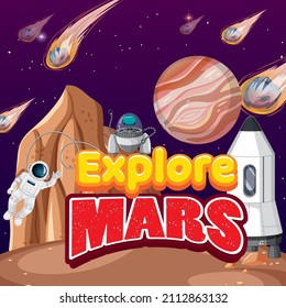 Explore Mars with Astronaut cartoon poster illustration