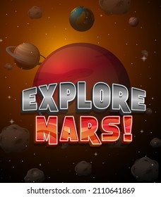 Explore Mars word logo poster illustration