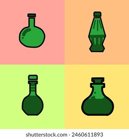 Explore a minimalist collection of bottle icons in a sleek flat design, ideal for enhancing your projects with a modern touch. Vector illustration.