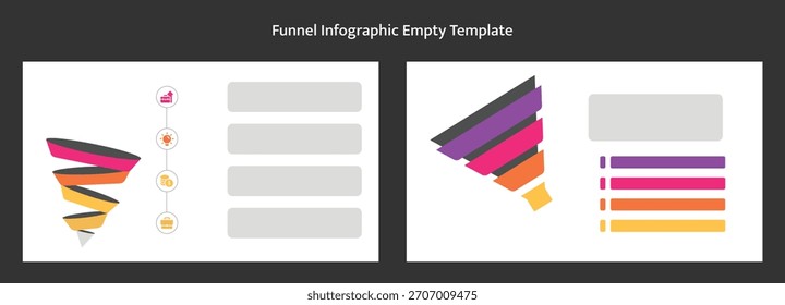 Entdecken Sie moderne Trichterdiagramm-Vorlagen für Geschäftspräsentationen. Mit farbenfrohen, editierbaren Schritten, die sich ideal für die Illustration von Marketingstrategien und Vertriebsprozessen mit klarer Visualisierung eignen.