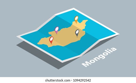 explore mongolia maps with isometric style and pin marker location tag on top vector illustration