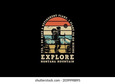 Explore montana mountain, design silhouette retro style