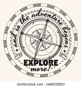 Explore more - compass wind rose decorative monochrome emblem