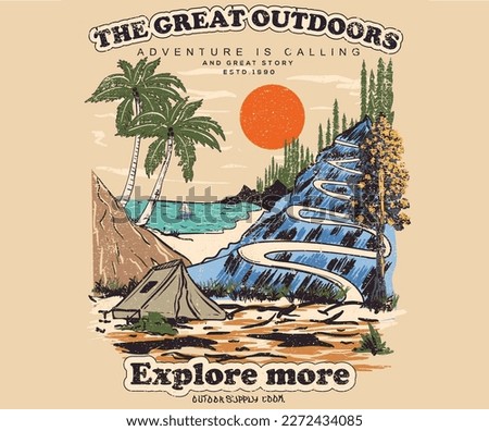 explore more. Great outdoors mountain camping vector artwork design for any kind of thinks. outside tour print for apparel. 